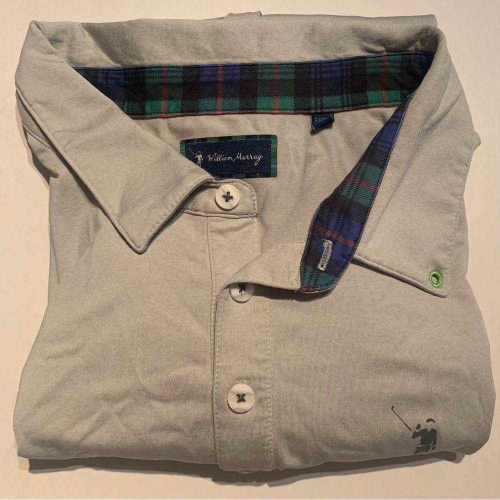 William Murray Mens Golf Polo Shirt Extra Large XL Gray Checkered Sleeve